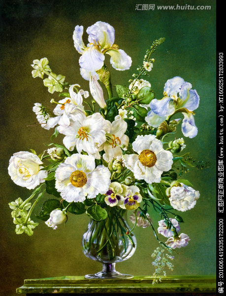 玻璃瓶鲜花欧式唯美花卉静物油画,美术绘画,其他设计,设计,汇图网www.huitu.com